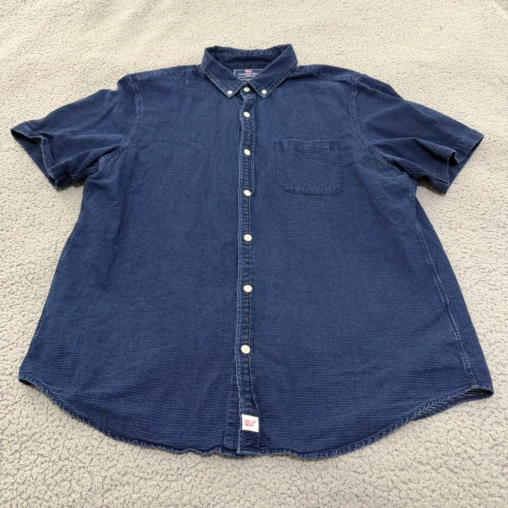 Vineyard Vines Murray Shirt Mens Large Slim Fit Navy Blue Short Sleeve Cotton